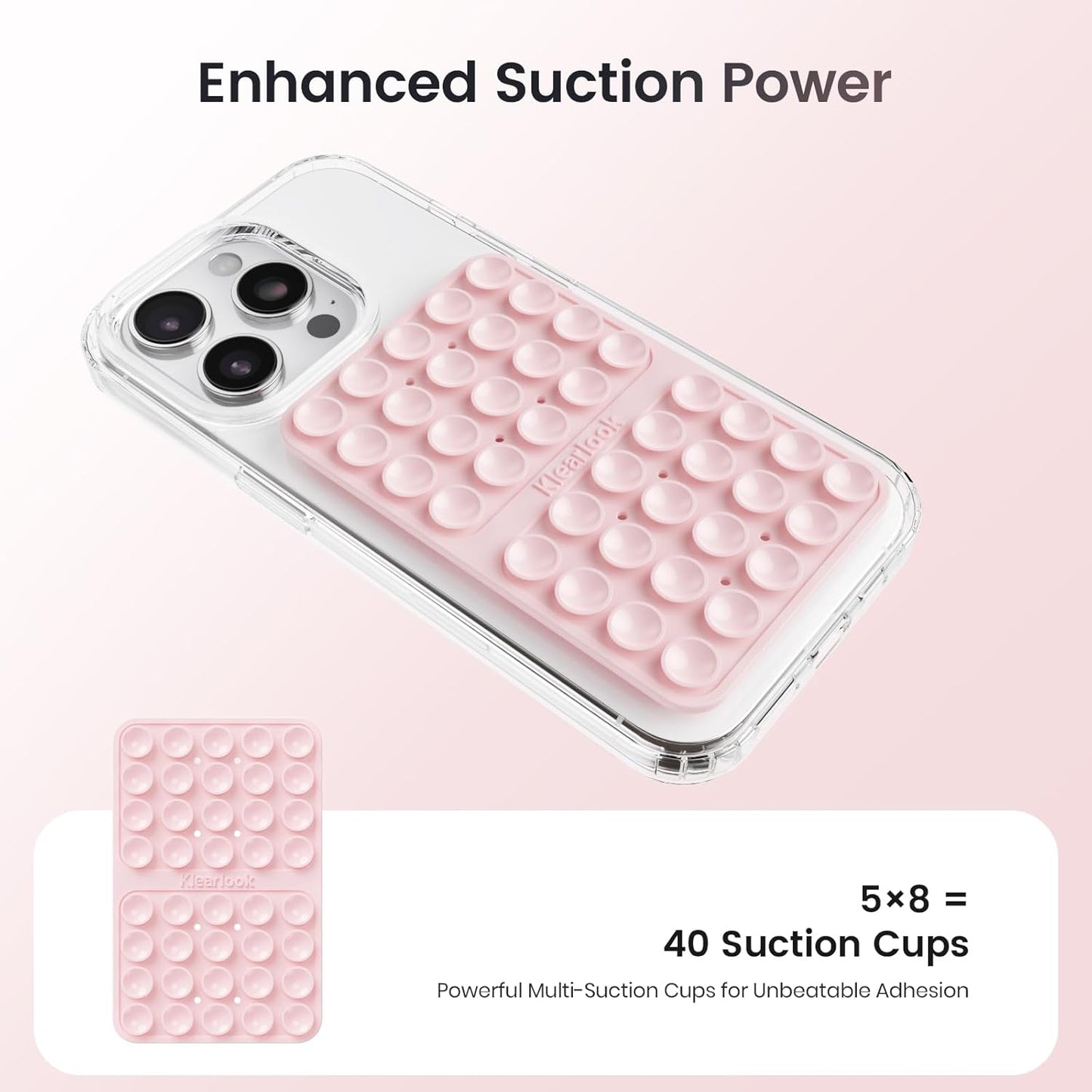 Klearlook Silicone Double-Sided Suction Cup Phone Case Detachable Mount, Sticky Phone Grip with Higher Suction Power for iPhone, Hands-Free Phone