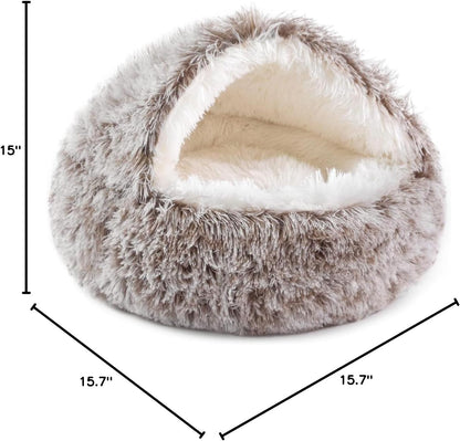 NOYAL Round Hooded Donut Dog Bed for Small & Medium Pets - Plush Fluffy Anti-Anxiety Cat Cave Bed with Cover