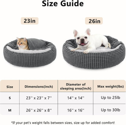 Small Dog Bed with Attached Blanket, Cozy Donut Cuddler Anti-Anxiety Hooded Pet Beds Calming Cave Bed. Orthopedic Round Puppy Beds for Dogs or Cats Washable, Anti-Slip Bottom, 23inch