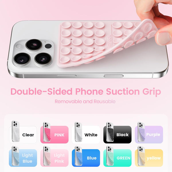 Klearlook Silicone Double-Sided Suction Cup Phone Case Detachable Mount, Sticky Phone Grip with Higher Suction Power for iPhone, Hands-Free Phone